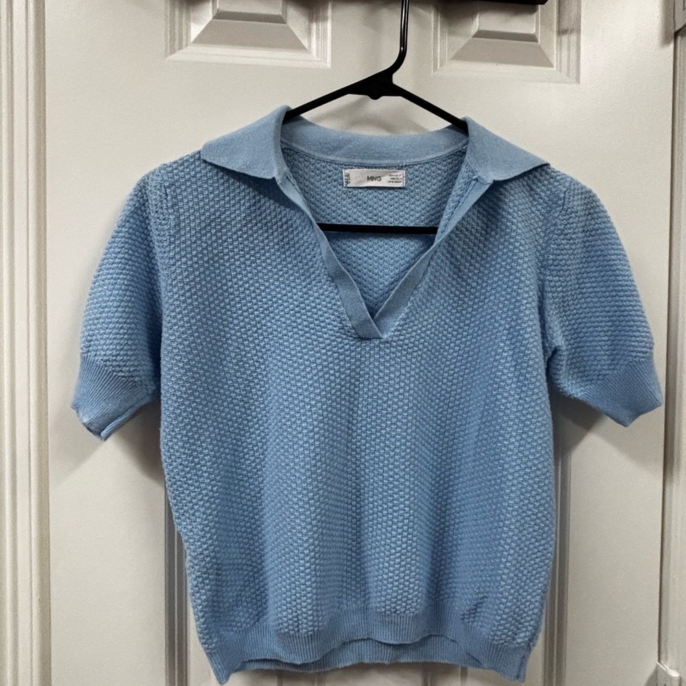 Mango Sky Blue Textured Sweater